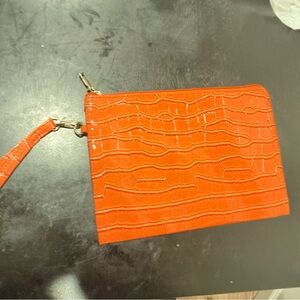 Vibrant Orange Embossed Wristlet